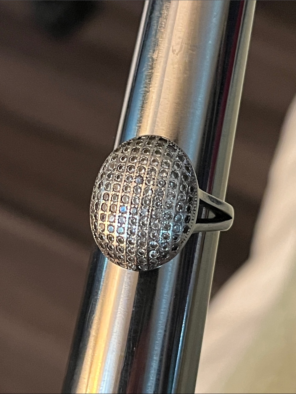 Vintage Sterling & Pavé Crystals Oval Dome Ring